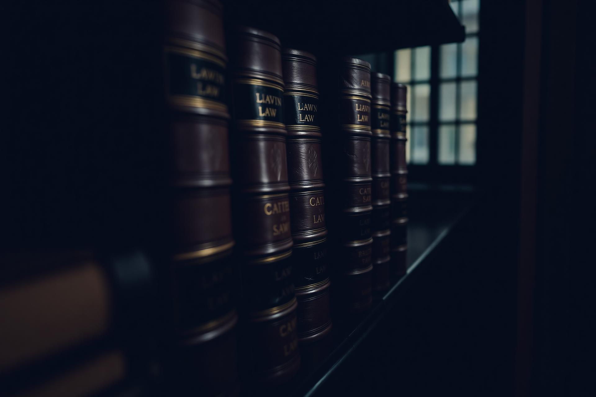 Antique leather law books on a library shelf